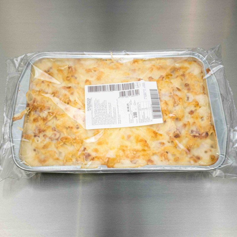 Gratin de p&acirc;tes, bacon et 3 fromages 3 kg env.