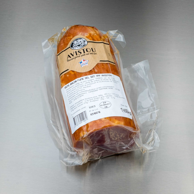 Demi bacon au sel sec et fum&eacute; au bois de h&ecirc;tre 1kg400 env. | Calidel Pro
