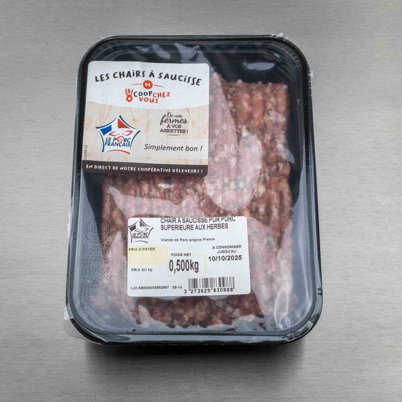 Chair &agrave; saucisse aux herbes pur porc 500 g | Calidel Pro