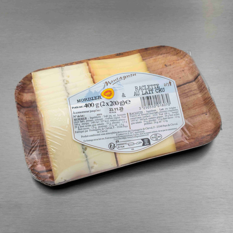 Raclette au lait cru et au morbier tranch&eacute;e AOP 400 g | Calidel Pro