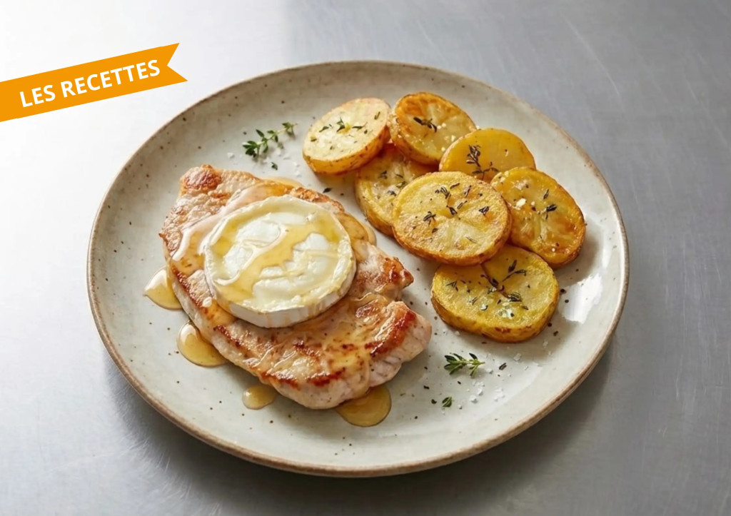 Escalope de dinde ch&egrave;vre miel et pommes de terre rondelles