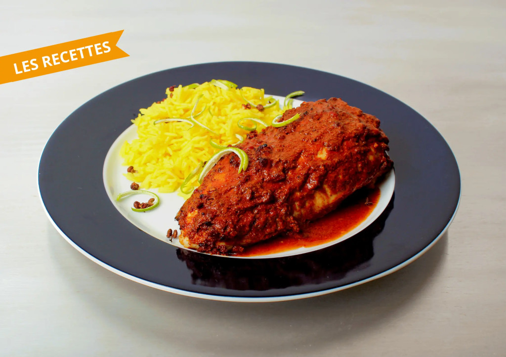 Poulet Tandoori, riz jaune